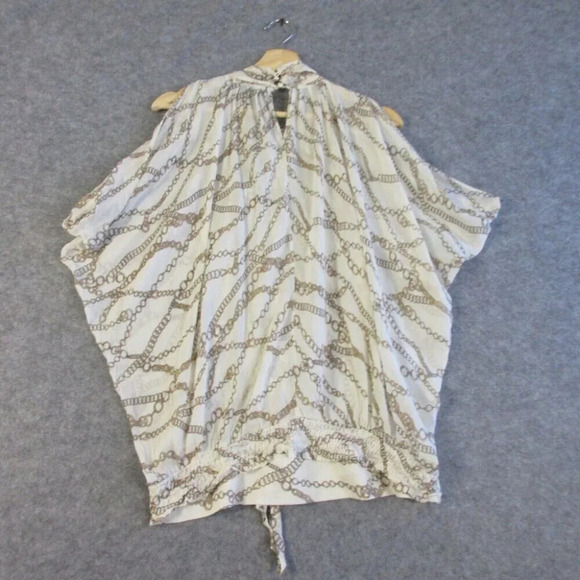 D&G Womens Chain Link Blouse 4 White Nautical Drape Top Tie Neck Smocked 70 - Picture 9 of 13